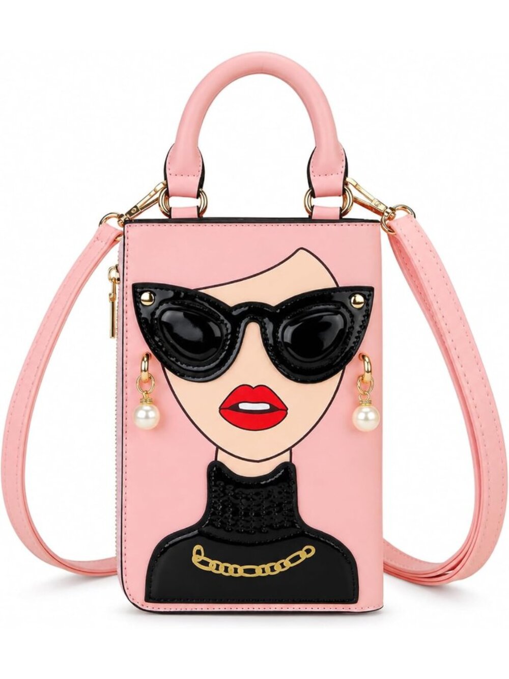Funky PU Leather Face Shoulder Bag | Trendy Top Handle Satchel & Clutch Purse